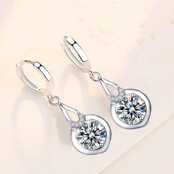 Jewelry - "925 Sterling Silver Crystal Zircon Hollow Water Drop Earrings, L682
